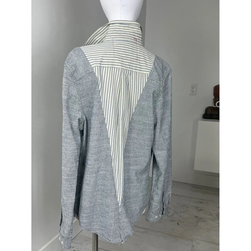 Reworked 100% Cotton Button Up Shirt Unique Lagenlook Pin Stripe Shirt - Picture 5 of 7